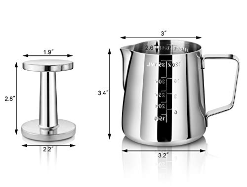 New Star Foodservice 28829 Commercial Grade Stainless Steel 18/8 12-Ounce Frothing Pitcher and Die Cast Aluminum Tamper Combo Set, Silver