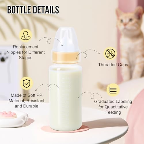 Puppy Kitten Nursing Bottle 5oz - Small Animal Feeding Kit with Nipples | Hand Feeding Supplies for Puppies, Kittens, Rabbits, Ferrets & Newborn Pets - color: YELLOW
