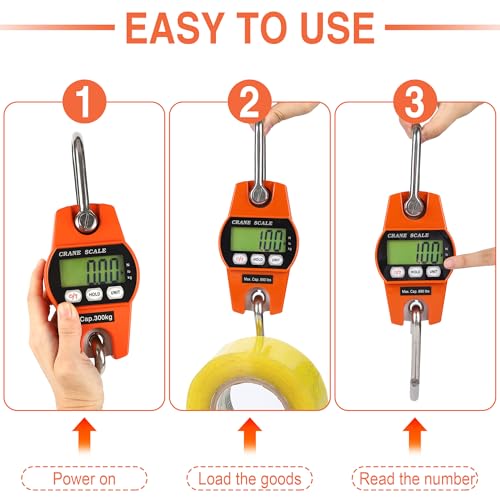 660lb/300kg Digital Crane Scale - Compact LCD Handheld Hanging Scale for Garage, Farm, Hunting, Fishing & More(300kg/Plastic/Orange) - color: 300kg/Plastic Shell/Orange