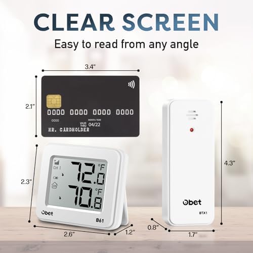 Indoor Outdoor Thermometer Wireless 500 FT Outdoor Thermometer with Sensor | Battery Powered Remote Thermometer, Portable Digital Thermometer Gauge, Inside Outside Thermometers for House Home Room Patio - color: White-Small