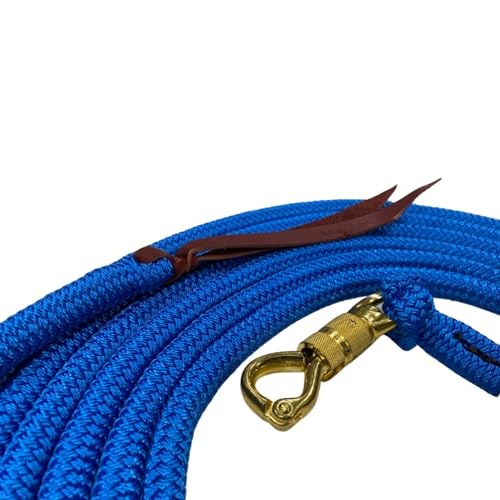 22 Foot Line Ground Training Rope - Strong Everyday Use All-Purpose Large Horse Lead Rope with Loop & Latigo Popper | 9/16" Diameter Smooth Yachting Braid, Blue - color: Blue