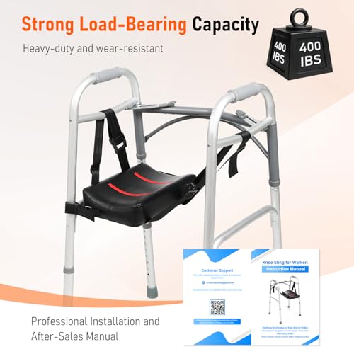 Knee Sling Attachment for Walker with Support Pads | 4.0 Adjustable Safety Lift Leg Comfort - Ergonomically Designed Foot Injuries Fits Almost All Walkers 300 LBS Weight Capacity