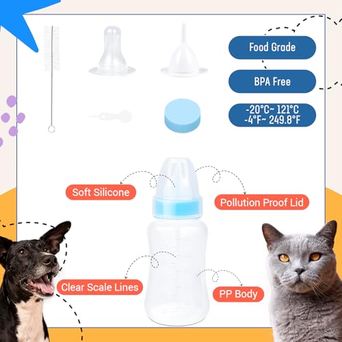 DEMORA Kitten Bottle Feeding Kit, Graduated Nursing Feeding Bottles for Pet Kitten Puppy Hamster Rabbit with Two Kinds of Replaceable Nipples Feeder (Clear, 4 oz) - size: 4 Ounce