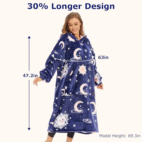 THREE POODLE Wearable Blanket Hoodie, Glow in The Dark Oversized Hoodie Blanket, Sherpa Hooded Blanket Sweatshirt for Adults Women Men Kids, Cozy Gifts - color: Luminous Blue Star, size: Adult-Extra Long