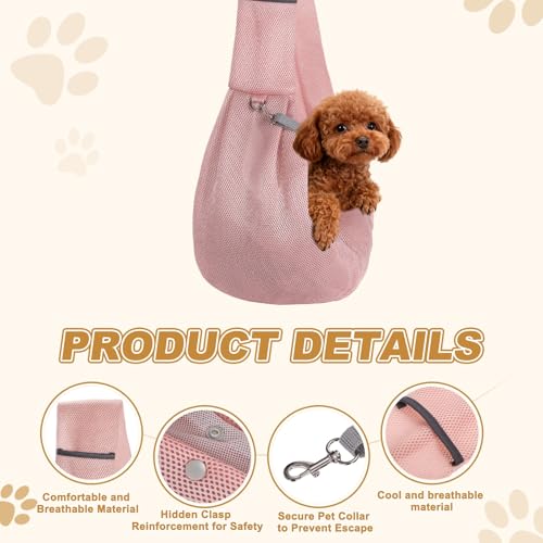 Dog Sling Carrier for Small Dogs and Cats Up to 16.5 Lbs, Soft Pouch Breathable Mesh Pet Crossbody Shoulder Bag, (Pink, 1 Pcs) Intended for Outdoor/Camp/Travel - color: Pink