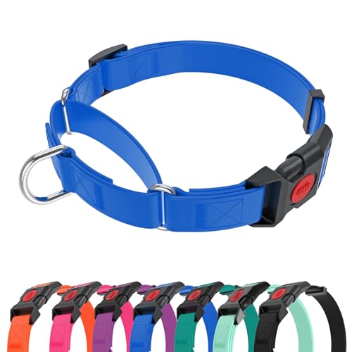 Waterproof Martingale Collar for Dogs,Easy to Clean Dog Collars with Safety Quick Release Buckle,Rubber Collar for Medium Large Dogs Walking Training (Blue, M (16.5-20.8inch)) - color: Blue, size: M (16.5-20.8inch)