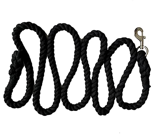 Majestic Ally Pack of 2 Solid Cotton Lead Rope for Horses & Livestock – 10 Foot Long and 5/8 inch (16MM) Thick - Replaceable Heavy-Duty Satin Bolt Snap – Handmade – Soft, Broken in Feel (Black) - color: BLACK