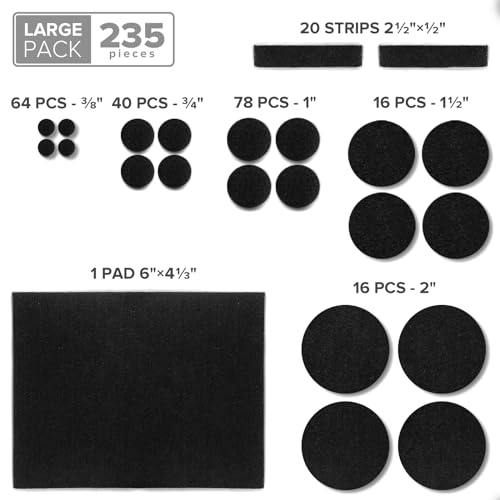 Felt Furniture Pads 235 PCS X-Protector! Huge Quantity of Furniture Pads | Black Furniture Pads of Hardwood Floors with Many Big Sizes – Your Ideal Wood Floor Protectors for Furniture. - size: 235 PCS Black, Round & Square
