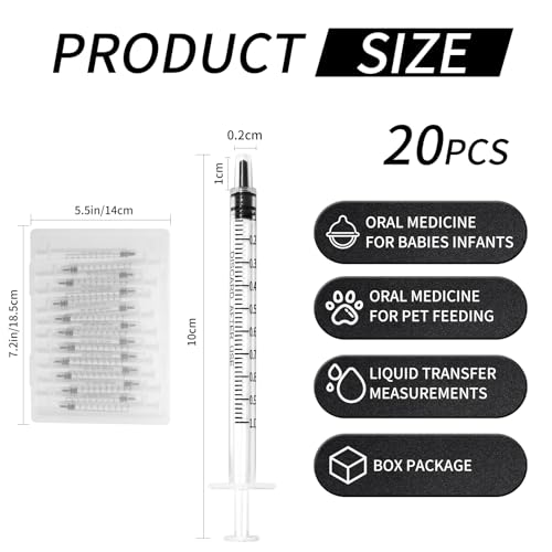 60 Pack 1ml Syringe for Liquid, 1cc Plastic Small Syringes for Scientific Labs, Measuring Liquids, Feeding Pets, Medical Student, Oil or Glue Applicator, Non-Sterile, No Needle - size: 1ml Syringes-20pcs (Pack of 3)