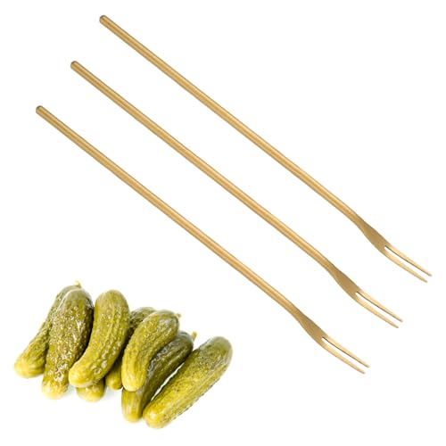 Asanta 3 PCS Pickle Fork, 8.6 Inch Pickle Forks for The Jar, Long Handle Olive Fork, Stainless Steel Cocktail Forks, Pickle Picker, Dessert Fruit Forks (Gold) - color: Gold