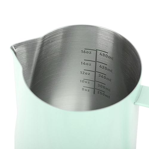 480ML Milk Frothing Pitcher,Steaming Pitcher,Milk Frother Cup,Coffee Frothing Cup 304 Stainless Steel Milk Frother Jug Point Mouth Latte Art Pitcher with Inner Scale(#2) - color: #2