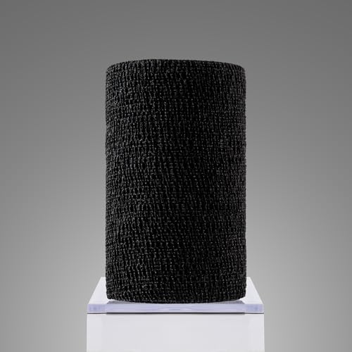 OVIK Health PowerFlex Equine – Extra Strong Self-Adhering Bandage Wrap – Wound Care, Compression & Support Bandage for Horses, Cows & Dogs – Black, 4 inch, 4 Rolls (Resealable Case) - color: Black