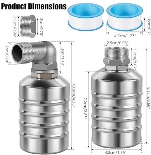 JUXILPP Automatic Water Level Control Float Valve, 304 Stainless Steel Water Trough Float Valve with 1/2" & 3/4" Adapters for Livestock Tank, Pond, Rainwater（2pcs） - size: 2