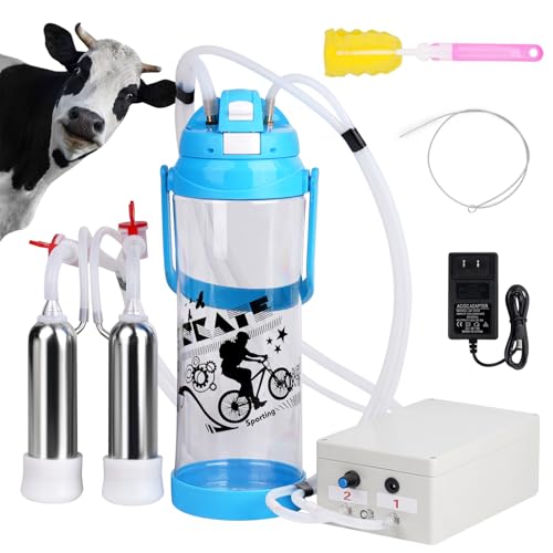 3l Electric Milking Machine for Cow| Pulsation Vacuum Pump| Save Labor | Portable Milker Machine Automatic Plug-in Speed Adjustable Milking Supplies with Milk Bucket, Tube, Brush for Farm Pasture