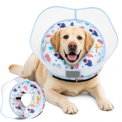 Inflatable Dog Cone Collar for Large Medium Small Dogs, Soft Dog Donut Collar Adjustable Recovery Cone for Pets After Surgery, Extra Enhanced Anti-Licking Guard Shield (Dinosaur, Small) - color: Dinosaur, size: Small