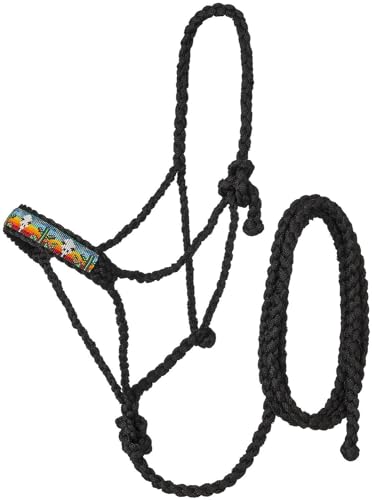 Tough 1 Beaded Mule Halter w.Lead Black Cactus - color: Cactus/Steer