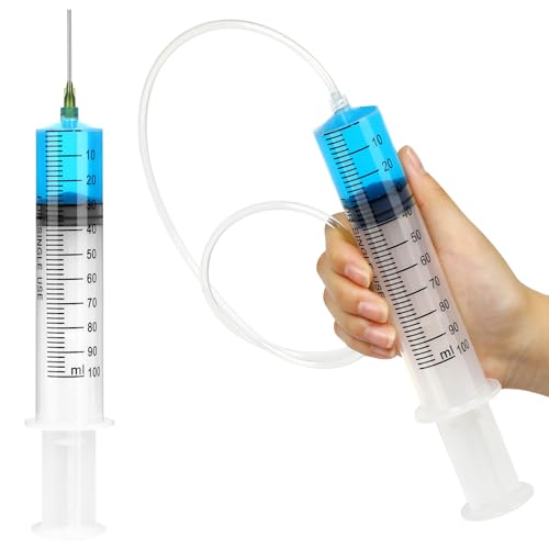 3 Pack 100ml Syringes with 55.1 Inch Tube and Needles 14G 1.5”, Sterile Syringe Individually Packaged for Labs, Liquid Measuring,Oil or Glue Applicator - style: 100ml