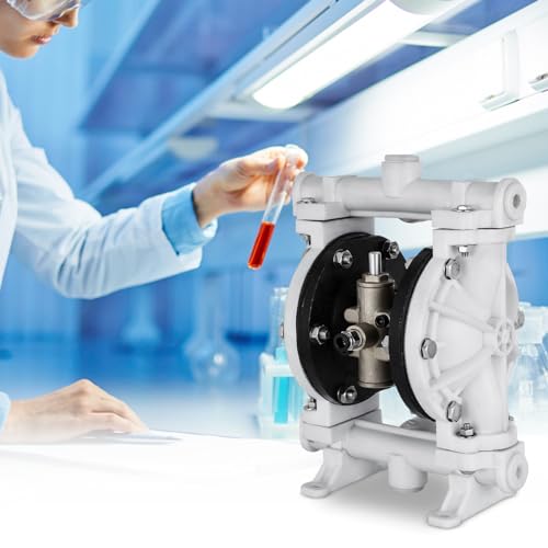 VEVOR Air-Operated Double Diaphragm Pump, 1/2 in Inlet & Outlet, Polypropylene Body, 13.2 GPM & Max 120PSI, PTFE Diaphragm Pneumatic Transfer Pump for Petroleum, Diesel, Oil & Low Viscosity Fluids - size: 2.5 GPM