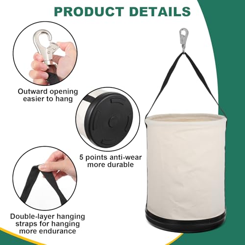 Lemecima Utility Canvas Bucket 15" x 12" All Purpose Truck Tool Bucket Bag Organizer with Plastic Bottom Metal Hook for Store Work Tool Accessory, Load Capacity up to 150 Lbs