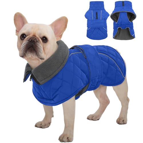 Kuoser Dog Coat Thermal Fleece Lined Dog Jacket, Adjustable Hook & Loop Dogs Coats for Medium Dogs Windproof Reflective Puppy Snow Jackets Pet Cold Weather Clothes with Harness Hole, Blue, M - color: Blue, size: Medium (Chest: 42 - 52CM / 16.53" - 20.47")