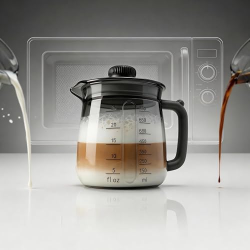 Silicone Microwave Measuring Cup, Milk Warmer Pitcher for Coffee, 25oz | Food-Grade Silicone, V-Spout, Dual Scales, -40°F to 446°F, Dishwasher Safe