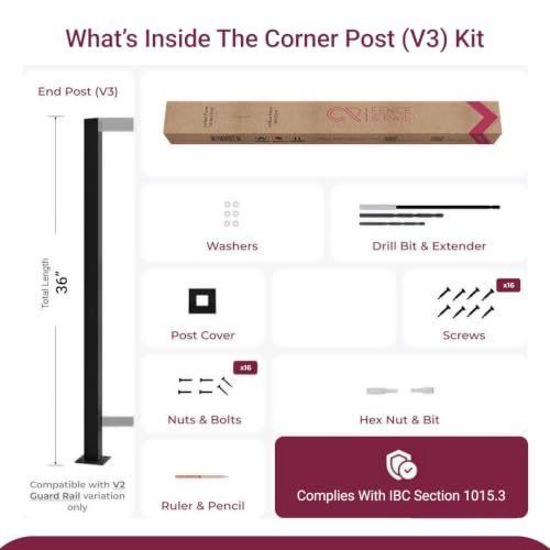 CR Fence & Rail Horizontal Guard Rail Kit, 6'Wx3'H DIY Railing Balusters Set w/Middle Post, Brackets Included, for Deck, Porch, Patio & Balcony, Requires 2 End Posts - size: V4 - 36", style: 36" - 6'Section+Post