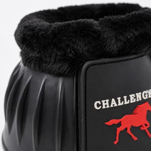 CHALLENGER Horse Training Ribbed Rubber Hoof Impact Overreach Protection Fleece Lined Bell Boots 41HI01 - color: Black, size: Large