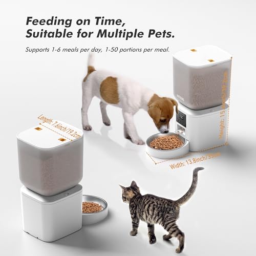 Automatic Dog Feeder - 8L/34 Cups Large Capacity Automatic Cat Food Dispenser with LCD Screen, Large Food Tray, Battery Operated, Timed Cat Feeder, Up to 50 Portions 6 Meals Per Day, Keeps Fresh - color: White