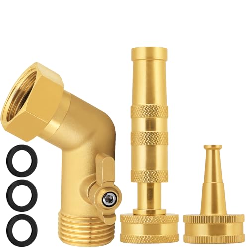 Adjustable Brass Hose Nozzle with 45-Degree Switch Valve - 3/4 GHT Thread High Pressure Sprayer for Car Washing, Garden Irrigation & Daily Cleaning - color: Sprinkler+Nozzle+Valve B