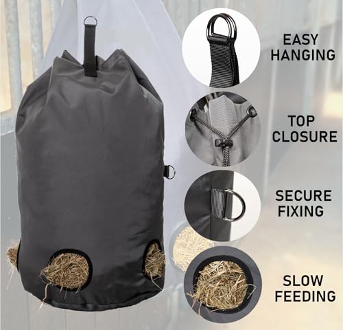 (Final Stock) Hay Bag for Horses & Goats - Super Strong 1200D Oxford Waterproof Material - New Advanced Safe Design Feeder Tote - This Hay Bag Keeps Stable and Trailer Clean