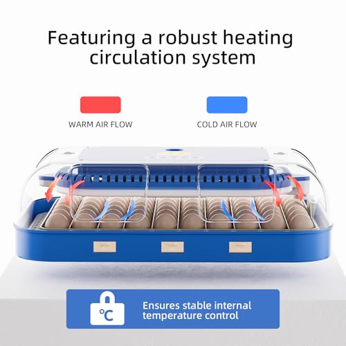 70 Egg Incubator for Hatching Eggs, Intelligent Incubator with high Hatch Rate - DualPower System, Auto Temperature & Humidity Control for 30+ Species, 360° Observation Dome & Cold Spectrum Candling