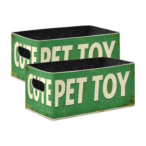 Storage Baskets Felt Foldable Storage Cube Shelf Bins Organizer Box for Kids Toys Office Bedroom Closet Babies Nursery 2-Pack (Cute Pet Toy Green) - color: Cute Pet Toy Green
