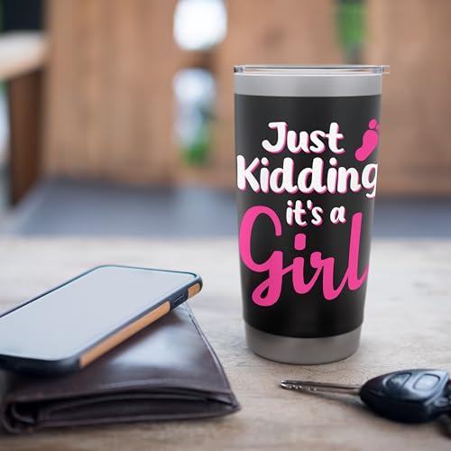 Just Kidding It's a Girl Pink Gender Reveal Party Supplies Stainless Steel Insulated Tumbler
