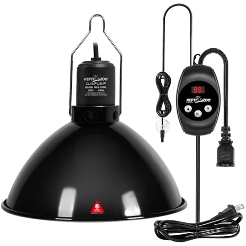 REPTI ZOO Reptile Light Fixture Dimming Thermostat Combo Pack, 8.5 Inch Deep Dome Lamp Fixture Max 150W, PID Reptile Thermostat Temperature Controller for Reptile Heat Lamp Bulb - size: 8.5 Inch
