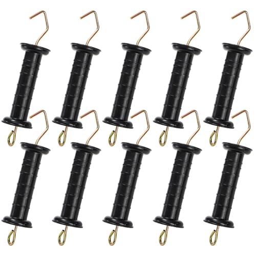 Hiceeden 10 Pcs Electric Fence Gate Handle, Heavy Duty Electric Fence Insulators, Insulated Plastic Handle, Black