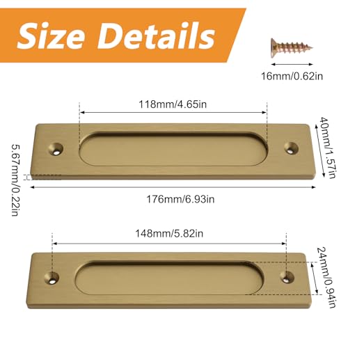 MOROBOR Rectangular Recessed Sliding Door Pulls, 2pcs Bronze Gold Flush Pull Aluminum Alloy Closet Doors Finger Pulls with Mounting Screws for Sliding Barn Door(180mm) - color: Bronze Gold