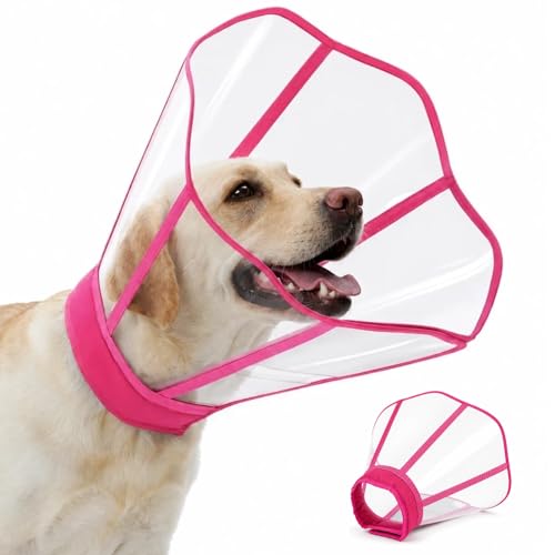 Soft Neck Pad - Hard Plastic Dog Surgery Recovery Cone Collar, Rosered S | Comfy & Clear Vision Cone for Small Dogs to Stop Licking, Extra Long Head Cones & Elizabethan Collar, Extender Cone of Shame - color: Rosered, size: Small