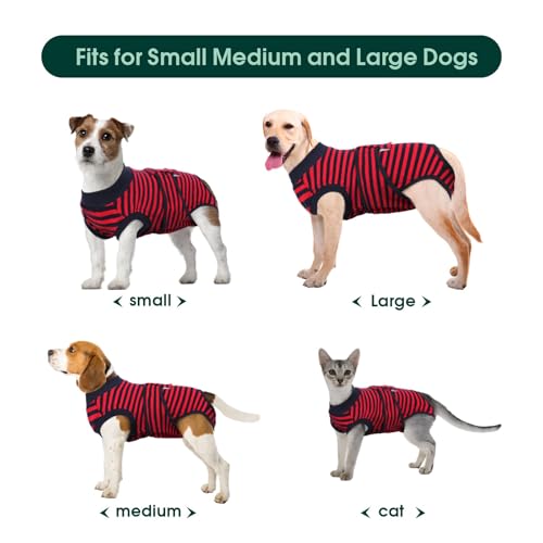 Kuoser Recovery Suit for Dogs Cats, Soft Dog Surgery Suit Female Male Spay | Professional Dog Onesie for Surgery, Substitute E-Collar & Cone, Prevent Licking Dog surgical suit Pet Neuter Suit - color: Red Stripe, size: X-small (Back:8.3-11.4'', Weight:4-7