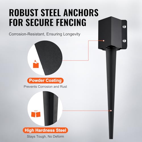 VEVOR Fence Post Anchor, 8 Pack 4 x 4 Inches Outer Diameter (Inner Diameter 3.5 x3.5 Inches) Ground Spike 24", Metal Black Powder Coated Post Stake Ground, for Mailbox Deck Garden Railing - size: 24 x 4 x 4 Inches