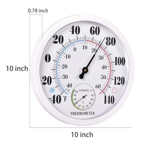 Indoor Outdoor Thermometer Large Waterproof Wall Patio Weather Thermometer No Battery Required Hanging Decor (White) - color: White 10", size: 10 Inch