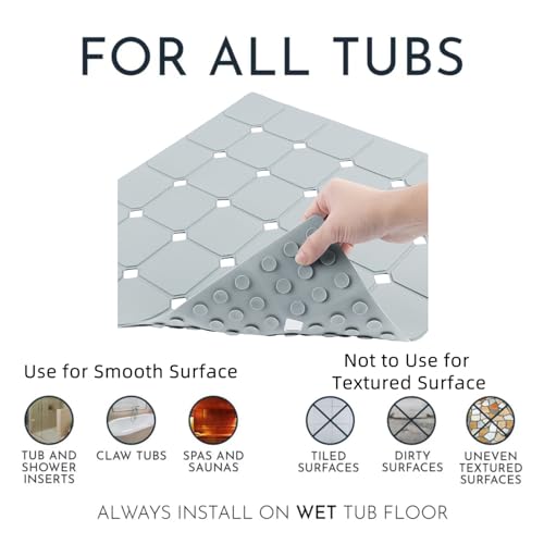 Shower Mat Non Slip 21"x21" Silicone Foldable Bath Mat with Suction Cups & Drain Holes, Odorless, Eco-Friendly & Durable, Machine Washable Shower Stall Mat for Adults, Seniors Grey - color: Grey
