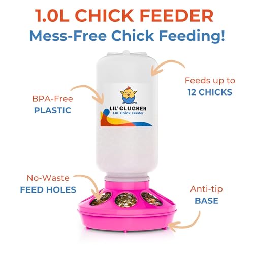 Lil'Clucker 1L Chick Feeder, 1.5L Chicken Waterer - No Leakage Chick Feeder and Waterer Kit, Durable Chicken Water Feeder, Chicken Feeder and Waterer Set, Poultry Waterer (Pink) - color: Pink