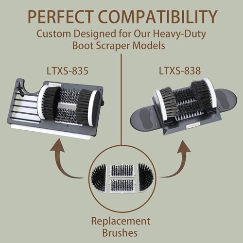 Heavy Duty Boot Scrubber Replacement Brushes Set with Solid Plastic Base - 4-in-1 Shoe Scraper Refill Kit (2 Side, 2 Bottom) & Screws - Custom Fit for Specific Models (Not Universal)