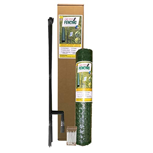 One Step Temporary Fencing KIT–50' x 36"–8 Black Posts–No Tools, Quick & Easy to Install, No Slipping or Sagging, Reusable. Animal & Deer Barrier for Flower Beds, Gardens. Fence in Chicken, Pets