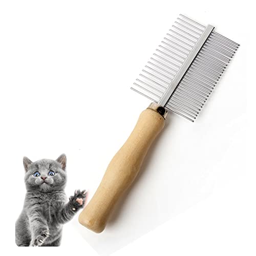 Dog Cat Pet Comb Double-Sided Grooming Brush Metal Comb for Loosening up Removing Mats Debris Tangles and Knots Wooden Handle Stainless Steel Tooth Perfect for Honghair Pets - color: Double-Sided Teech