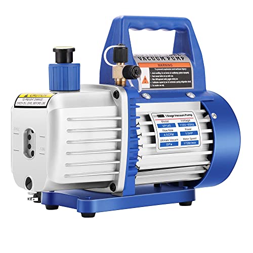 VIVOHOME 110V 1/3 HP 4.5 CFM Single Stage Rotary Vane AC Vacuum Pump | HVAC Vacuum Pump for Mini Split Automotive Air Conditioner R134a R12 R22 R502 R410a AC System with Oil Bottle - color: Blue, size: 4.5 CFM