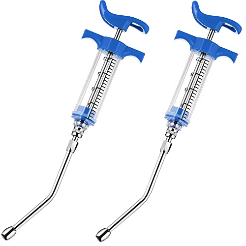 2 Pieces Syringe with 2 Drench Nozzle 20ml Adjustable Dosage Reusable Drench Gun Syringe for Sheep, Goats(Blue) - color: Blue