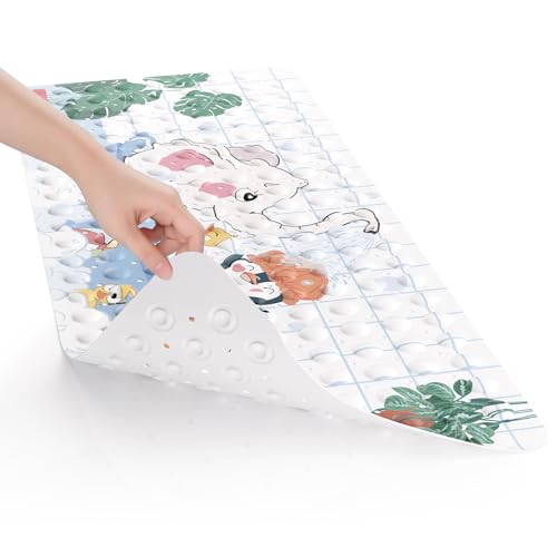 AmazerBath Baby Bath Mat Non Slip, Cartoon Kids Bath Mat for Tub 40 x 16 Inches Full Size, Non Slip Bathtub Mat with Suction Cups and Drain Holes, Shower Stall Mats - Elephant - color: Elephant, size: 40" x 16" (Rectangular)