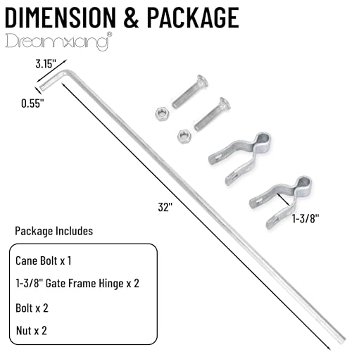 32" x 1-3/8" Heavy Duty Cane Bolt for Chain Link Fence Gate Drop Rod 1 Pack | Galvanized Steel Hardware Ground Latch for Single or Double Gate in Yard, Garden, Farm - size: 32in(1-3/8" thickness)