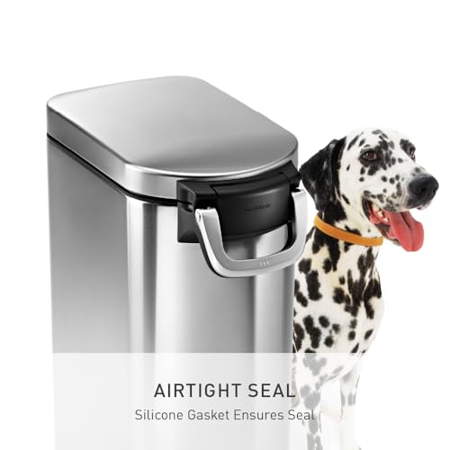 simplehuman 35 Liter, 40 lb / 18.1 kg X-Large Pet Food Storage Container for Dog Food, Cat Food, and Bird Feed, Brushed Stainless Steel - color: Brushed Stainless Steel, size: X-Large
